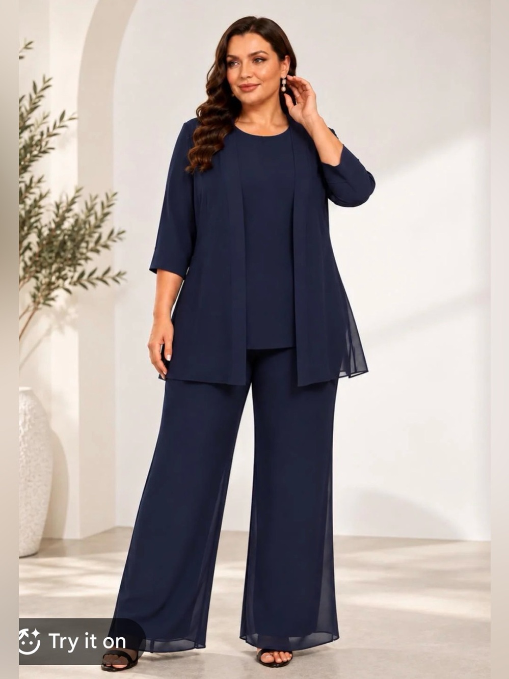 Plus-Size Navy 3-Piece formal dress pant Set